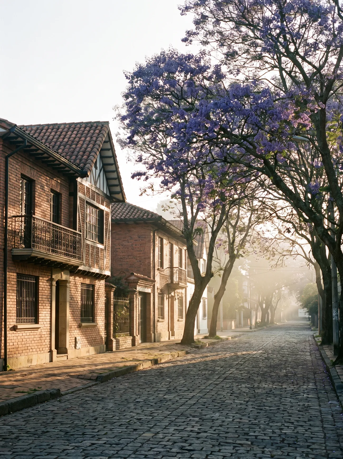 Calle residencial con casas republicanas en Bogotá